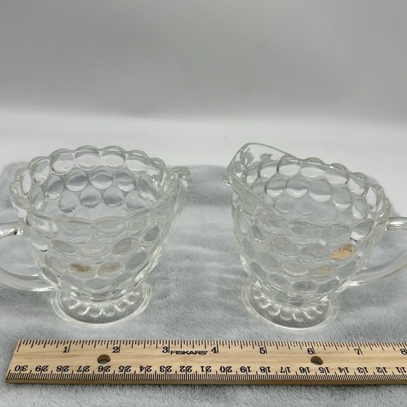 Anchor Hocking Vintage Bubble Pattern Clear Glass-Sugar Bowl & Creamer - Picture 2 of 10